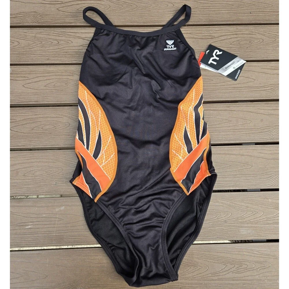 TYR Women’s Phoenix Splice Orange/black DiamondFit One Piece Swimsuit Sz 34 New